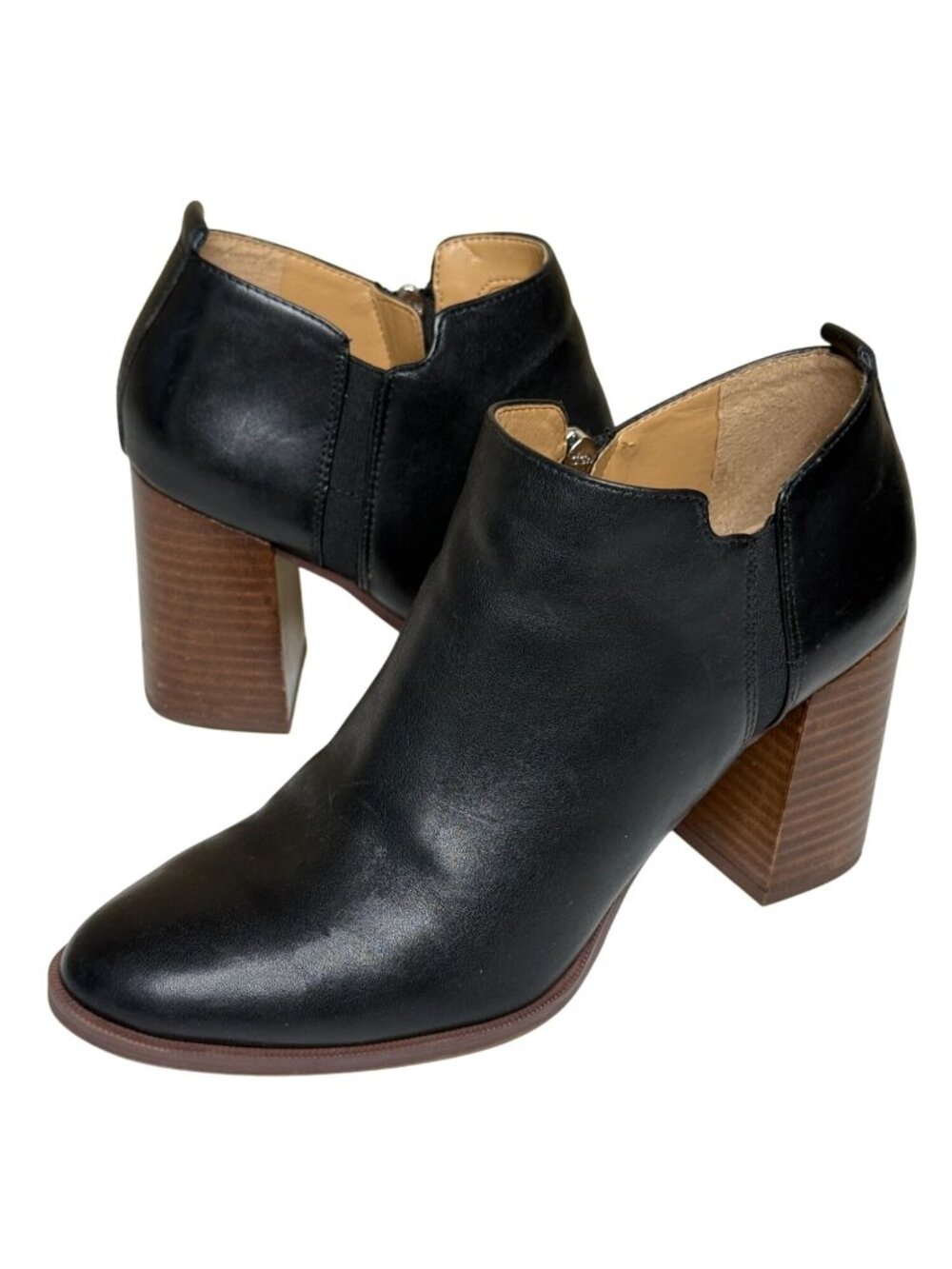 Franco Sarto Womens 7 Black Leather Ankle Boots Block Heel Side Zip Booties